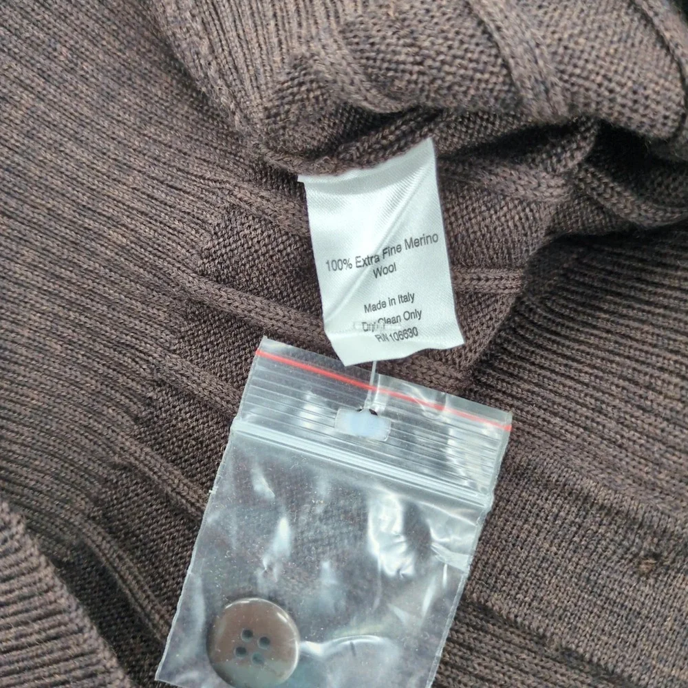 Enzo Mantovani Men XXL Cardigan Sweater Brown Ribbed Knit V-Neck Button Italy